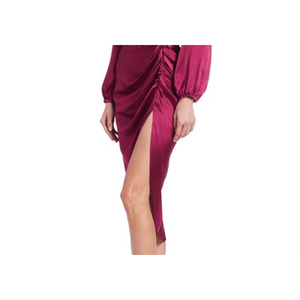 Abito a tubino in seta Amanda Uprichard Roma, colore aubergine, con vita avvolta media. - Product Image 3