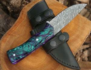 Couteau de chasse à lame fixe en acier Damas forgé à la main, personnalisable, manche en bois, qualité industrielle, vente chaude - Product Image 2