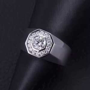 Anillo de bodas de oro blanco de 14K para hombre, joyería Vintage elegante y lujosa de alta calidad con diamante de moissanita de corte hexagonal a la moda - Product Image 1