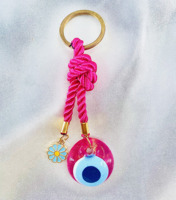LLavero de ojo malvado de cristal hecho a mano, amuleto redondo de 2 cm, amuleto Nazar turco para bolsos y llaves