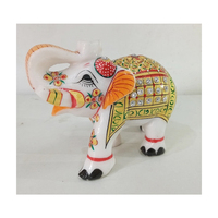 Statue d'éléphant peinte à la main en marbre pur de Makrana, œuvre d'art indienne du Rajasthan, 6 pouces, cadeau de mariage, décoration intérieure
