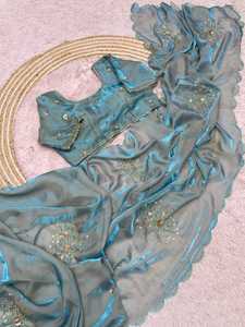 Indian Traditional Designer Best Selling Glamorous Satin Saree Fancy Ethnic Wear Most Trendy Export Sexy Blouse Sari Women - Product Image 3