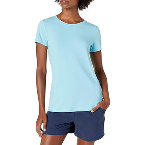 T-shirt pour femme en polyester, tissu à séchage rapide, surface aérée, doux, extensible, léger, fluide, respirant, ton estival, coupe décontractée - Product Image 1