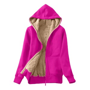 Couleur unie réversible recadrée fermeture éclair à manches longues hiver chaud en peluche sweat-shirt lourd 100% coton hiver polaire sweats à capuche - Product Image 2