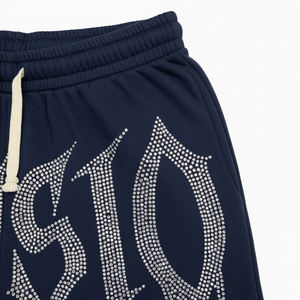 Pantalones cortos con cordón de cintura media gótica bordada sólida para hombre al por mayor 100% algodón de secado rápido transpirable de moda versátil - Product Image 4