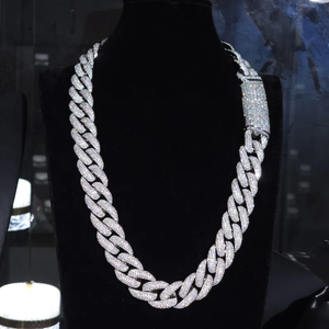 Silver Iced Cuban Link Necklace With VVS Moissanite Diamond Handset Sparkle Luxury Hip Hop Style Statement Chain <b>For</b> <b>Men</b> Women - Product Image 3