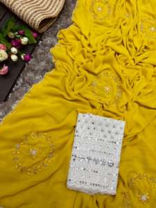 Saree en georgette douce fabriquée à la main avec des paillettes élégantes et un chemisier parfait pour les mariages du fournisseur en gros en Inde - Product Image 3