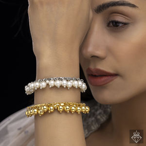 Juego de 2 pulseras de puño antideslustre hechas a mano PRAO, joyería de moda a granel para mujer, Material de latón chapado en oro - Product Image 2