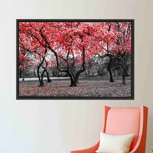 ผ้าใบพิมพ์ลาย: งานศิลปะต้นไม้สุดหรูพร้อมดอกไม้สีแดง,1P:กรอบสีดำ - Product Image 1