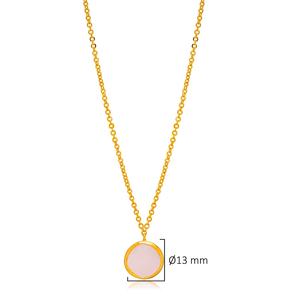 เครื่องประดับที่ประณีตทำด้วยมือของชาวตุรกีสร้อยคอเสน่ห์ของเงิน925ควอตซ์สีชมพูฝาทอง22K รูปทรงเรขาคณิตทันสมัยสำหรับงานเลี้ยงหมั้น - Product Image 3