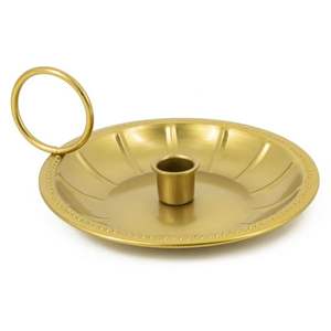 Vintage Gold Metal Chamberstick <b>Candle</b> <b>Holder</b> with Handle Decorative Brass <b>Taper</b> <b>Candle</b> Stand for Wedding Christmas & Home Decor - Product Image 1