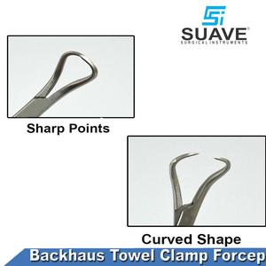 Fórceps de abrazadera de toalla Backhaus quirúrgico 2024, recién llegado, Alicates de bloqueo curvos de 13,5 CMS por SUAVE SURGICAL INSTRUMENTS - Product Image 4