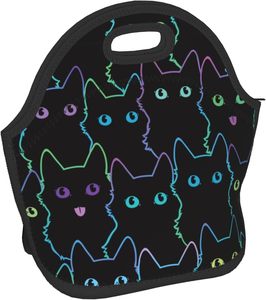Sac à déjeuner isotherme en néoprène avec sublimation de chats mignons, petit sac fourre-tout pour enfants et adultes, fermeture éclair noire, capacité 20L/25L, réutilisable - Product Image 2