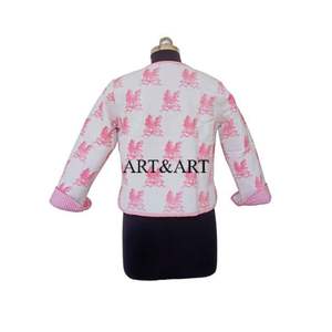 Chaqueta de Punto Acolchada Reversible Transpirable con Estampado Digital Indio, Hecha a Mano, con Diseño Floral para Mujer, de Algodón Orgánico Ecológico - Product Image 6