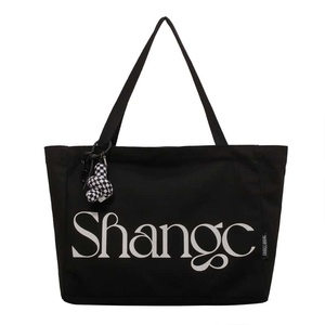 Cotton <b>Canvas</b> Tote Bag Minimalist Letter Print Large Capacity Open Top Women Shopping Bag Bulk - Product Image 3
