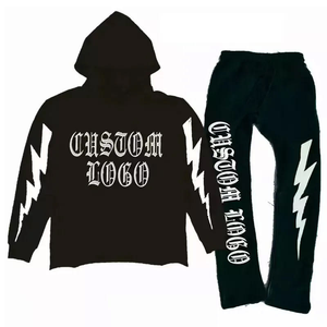 Ensemble de survêtement en molleton de coton pour homme, taille plus, avec capuche et pantalon de jogging, impression de logo personnalisé, couleur unie, vêtements décontractés - Product Image 4