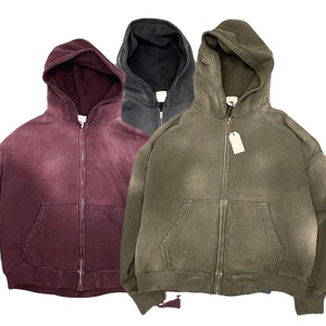 Sudadera con capucha desgastada con lavado ácido de doble capa Vintage personalizada, ropa de calle para hombre, forro polar en blanco, 100% algodón, invierno, con capucha, sol - Product Image 2