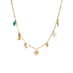 Collier à breloques J&D en acier inoxydable plaqué or 18 carats, pendentifs Bottes, Fleur, Perle, Abeille, Soleil, Cœur diamanté, Cadeau religieux pour femme - Product Image 2