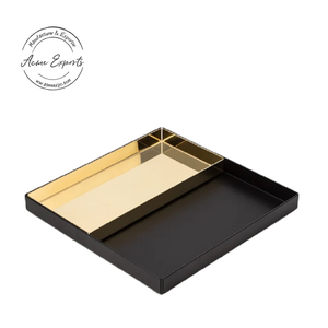 ถาดเสิร์ฟโลหะสีดำทองทุบทำด้วยมือมีพื้นผิวที่เป็นเอกลักษณ์สำหรับการจัดเก็บอาหารและบนโต๊ะที่ทำจากไม้ - Product Image 4