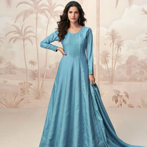 Silk <b>Designer</b> Gown With Dupatta Collection Full <b>Catalog</b> available at wholesale rate, Premium silk gown collection. - Product Image 1