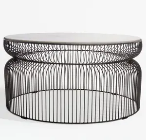 Mesa de hierro hecha a mano con forma redonda de metal y mármol, moderna, para decoración del hogar