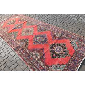 4.9x9.2 ft Turkish Rug, Vintage Large Rug, <b>Red</b> Ikat <b>Wool</b> Rug - Product Image 4
