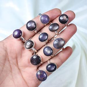 Belle Qualité Naturel Chevron Améthyste Pierres Précieuses Lunette Ensemble Laiton Argent Plaqué Bohème Style Anneaux Femmes Unisexe En Gros - Product Image 1