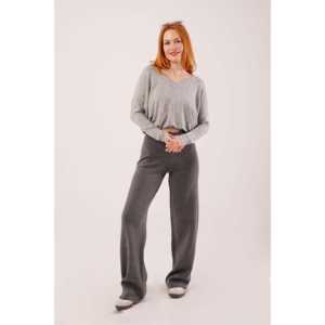 กางเกงขายาวเอวสูงทรงขากว้างผ้าถักสีแอนทราไซต์แบบขายส่ง คุณสมบัติป้องกันการเป็นขุย - Product Image 3