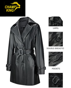 Manteaux longs en cuir pour femmes de haute qualité, hiver, cuir luxueux, boutons, fermeture éclair - Product Image 1