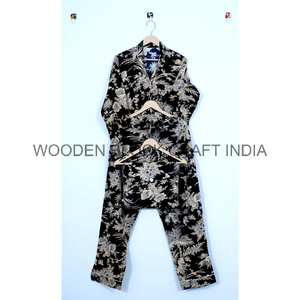 Conjunto de Pijama de Algodón Estampado Digital Indio, Informal, Hecho a Mano, Talla Grande, Diseño Floral Tejido, Transpirable, para Mujer - Product Image 5