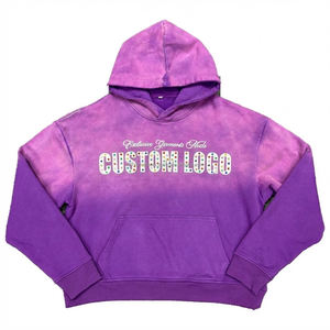 Custom Streetwear Unisex Sun Faded Acid Wash <b>Hoodie</b> Rhinestone Screen Print Men OEM Custom Fashion <b>Hoodie</b> - Product Image 6