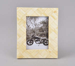 Cadre photo incrusté d'os de qualité supérieure ton ivoire neutre bois rustique et motif géométrique moderne Design classique bureau - Product Image 5