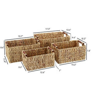 ตะกร้าเก็บผักตบชวา4ชุดทำด้วยมือด้ามไม้สำหรับใช้ในครัววัสดุผ้าทอ/โลหะสำหรับเก็บอาหาร - Product Image 5