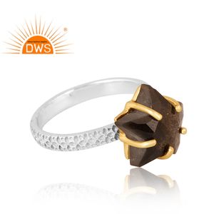 Diseño de tendencia, anillo de piedras preciosas de obsidiana de brillo de oro Natural de Plata de Ley 925, joyería de diseño personalizado para mujer, regalo para ella - Product Image 4