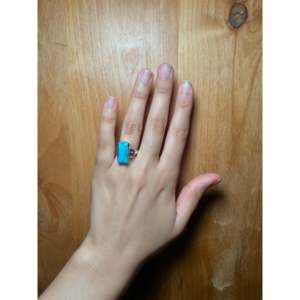 Navajo-Made Fine Jewelry Kingman Turquoise & Sterling <b>Silver</b> <b>Statement</b> <b>Ring</b> Size 5.75 for Everyday Wear - Product Image 5