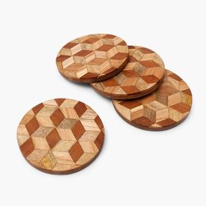 Nouveau sous-verre rond en bois d'acacia à la mode, vente chaude, Design personnalisé, OEM, Sublimation absorbante, noël, Vintage - Product Image 1