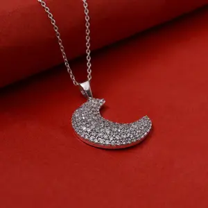 "925 <b>Silver</b> Crescent <b>Moon</b> Crystal <b>Necklace</b> for Women" - Product Image 1