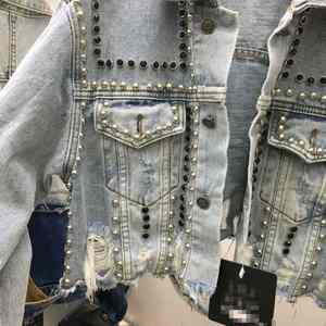 Chaqueta vaquera con tachuelas y remaches de industria pesada para mujer, Colección Primavera Verano 2024, chaqueta vaquera con cuentas de uñas desgastadas, Top para invierno - Product Image 6