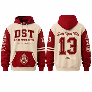 Sweat-shirt unisexe décontracté en polaire rouge et beige Delta Sigma Theta DST avec lettres grecques et motif torche - Product Image 4