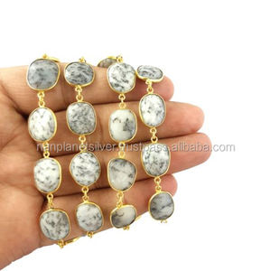 Pierre précieuse Turquoise taille 10-14mm plaqué or connecteur de lunette chaîne laiton métal pierre précieuse chaîne de lunette - Product Image 4