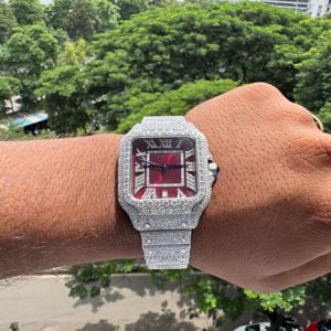 นาฬิกาเพชรมอยส์ซอไนต์สุดหรูสำหรับผู้ชายพร้อมสายรัดข้อมือสีทองเหลี่ยมแบบแอนะล็อกแสดงการเคลื่อนไหวแบบญี่ปุ่น - Product Image 1