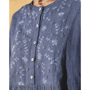 Blusa de Mezclilla de Manga Larga con Estampado Floral y Bordado para Mujer VARALIKA, 100% Algodón - Product Image 1