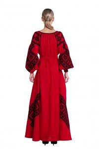 Robes de Noël rouges longues en lin de créateur, double couche, trois quarts, en coton régulier, formelles, d'été, style gypsy explosif - Product Image 4