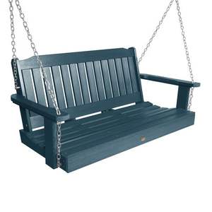 Teak <b>wood</b> porch <b>swing</b> with high back support and handcrafted structure ideal for traditional <b>garden</b> patios - Product Image 1