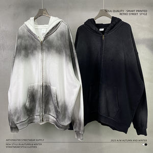 Sweats à capuche d'hiver pour hommes, fermeture éclair, 100% coton, couleur unie avec impression numérique, broderie, impression par décharge - Product Image 1