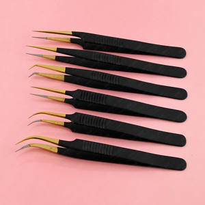 Pince à épiler de volume classique à pointe en fibre d'or faite à la main Pince à cils à pointe d'isolation incurvée et droite Pince à épiler en forme de S en acier inoxydable - Product Image 5