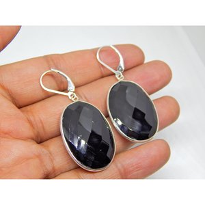 925 Sterling Silver Fine <b>Dangle</b> <b>Earrings</b> with <b>Black</b> Onyx Gemstone Elegant Gold Accents <b>Black</b> Onyx Jewelry - Product Image 1
