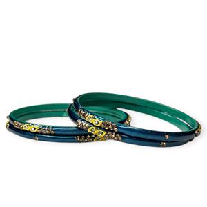 Conjunto de Brazaletes de Moda Color Verde Mar con Baño de Oro, Diseño Premium con Imitación de Perlas a Precio de Mayoreo para Mujer - Product Image 4