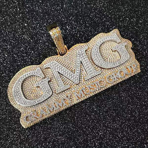 Colgante de Moissanita de Lujo con Diseño de Grupo Musical GMG Gangsta, Estilo Hip Hop, Chapado en Oro, Personalizado con Logotipo, con Incrustaciones de Cristales - Product Image 5