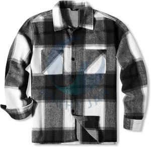 Camisa de franela informal ligera de material de algodón para hombre con estampado de logotipo personalizado - Product Image 1